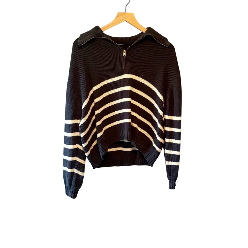 Hollister Navy Blue White Striped Quarter Zip Pullover Sweater XS‎